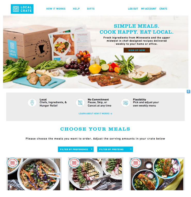 Current sign up page prompts users to meal selection before signing up for an account. This left users confused still unsure of how the service worked.