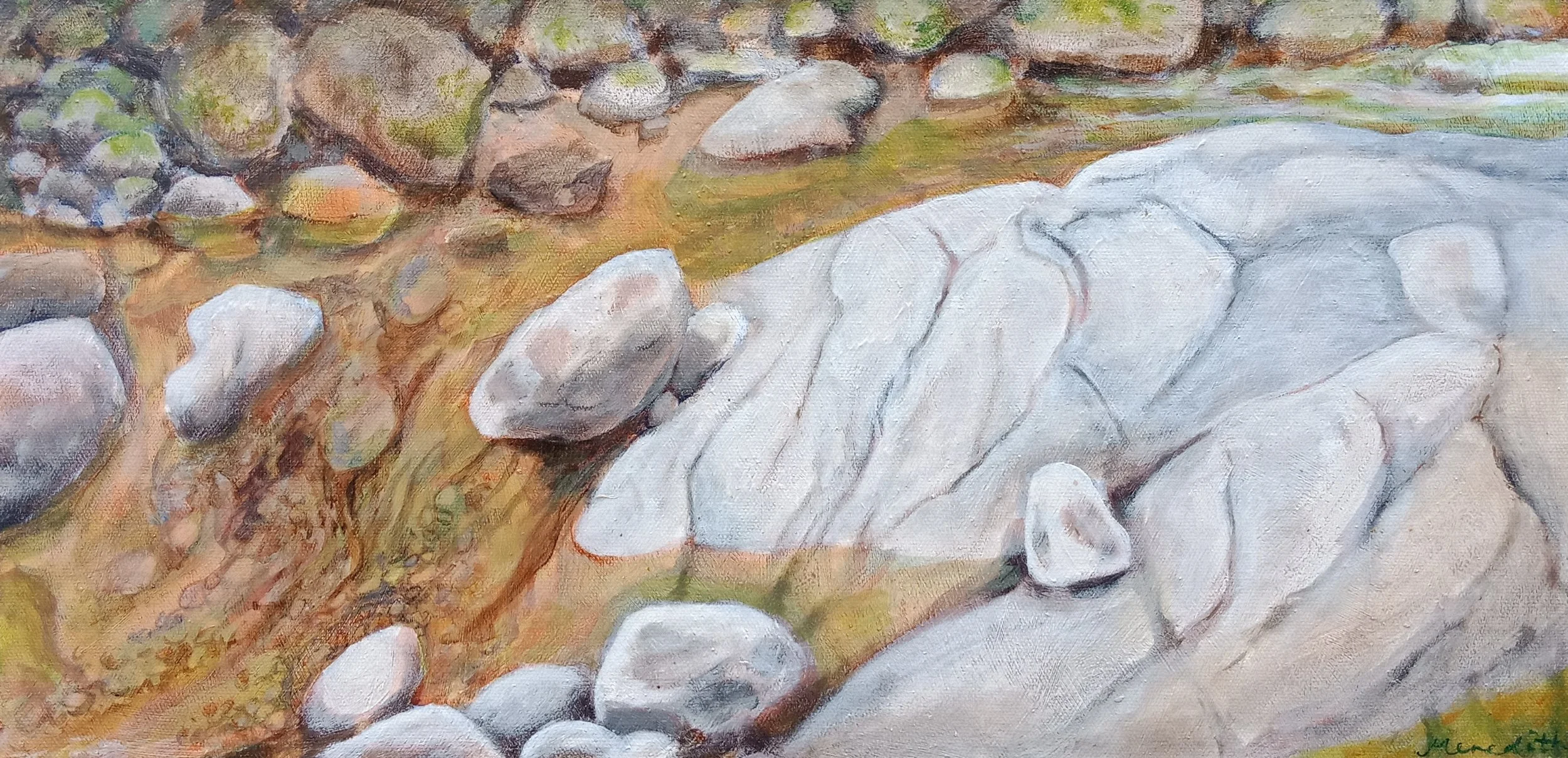 Wainui River I (2016). Acrylic on canvas 510mm x 255mm.
