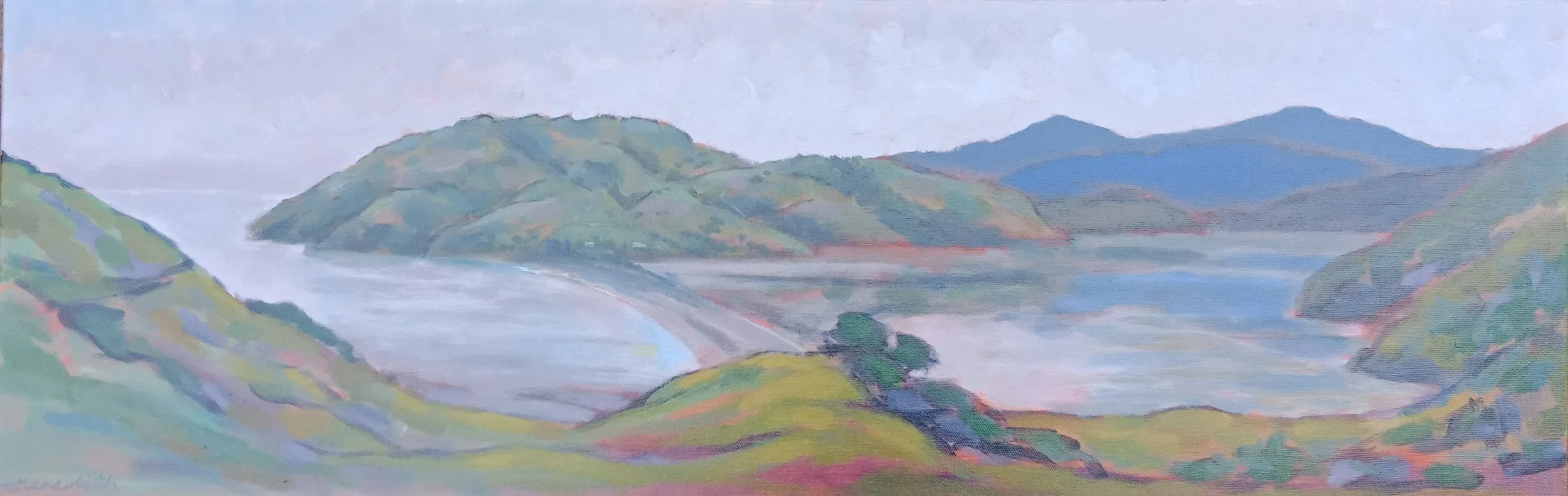 Pepin Island from the Mainland, Nelson (2017). Acrylic on canvas 920mm x 310mm