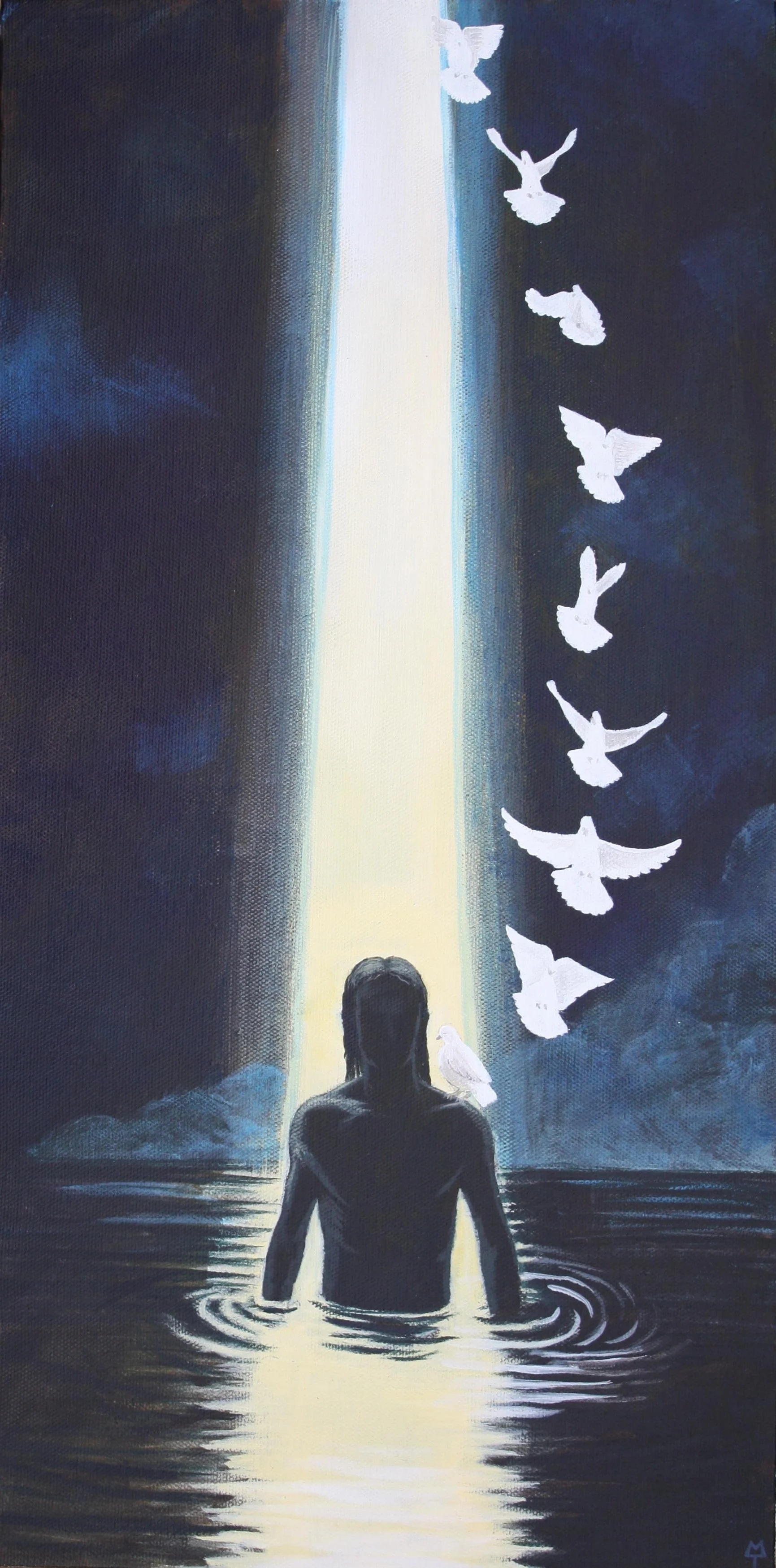 Receiving the Spirit (2013). Acrylic on canvas 250mm x 500mm