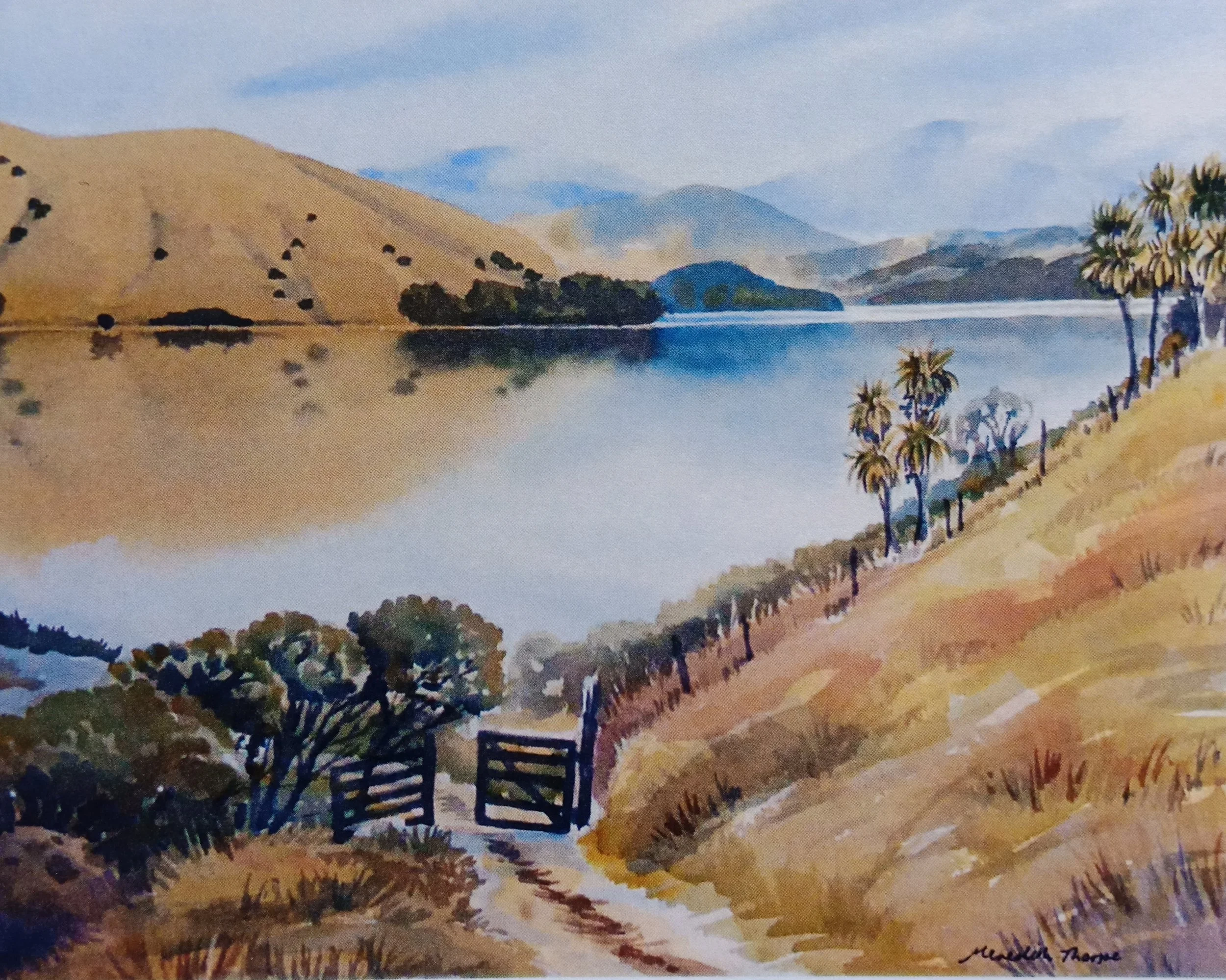 Misty Morning - Cable Bay (2014). Watercolour on paper 265mm x 380mm Frame 500mm x 600mm