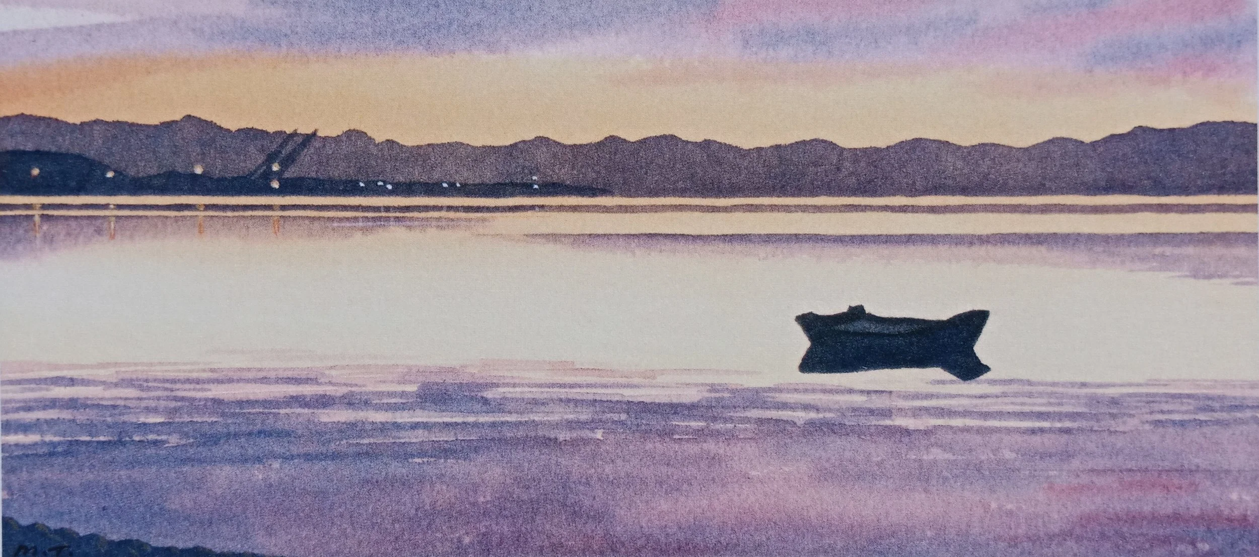 Port Nelson Sunset (2014). Watercolour on paper 110mm x 240mm