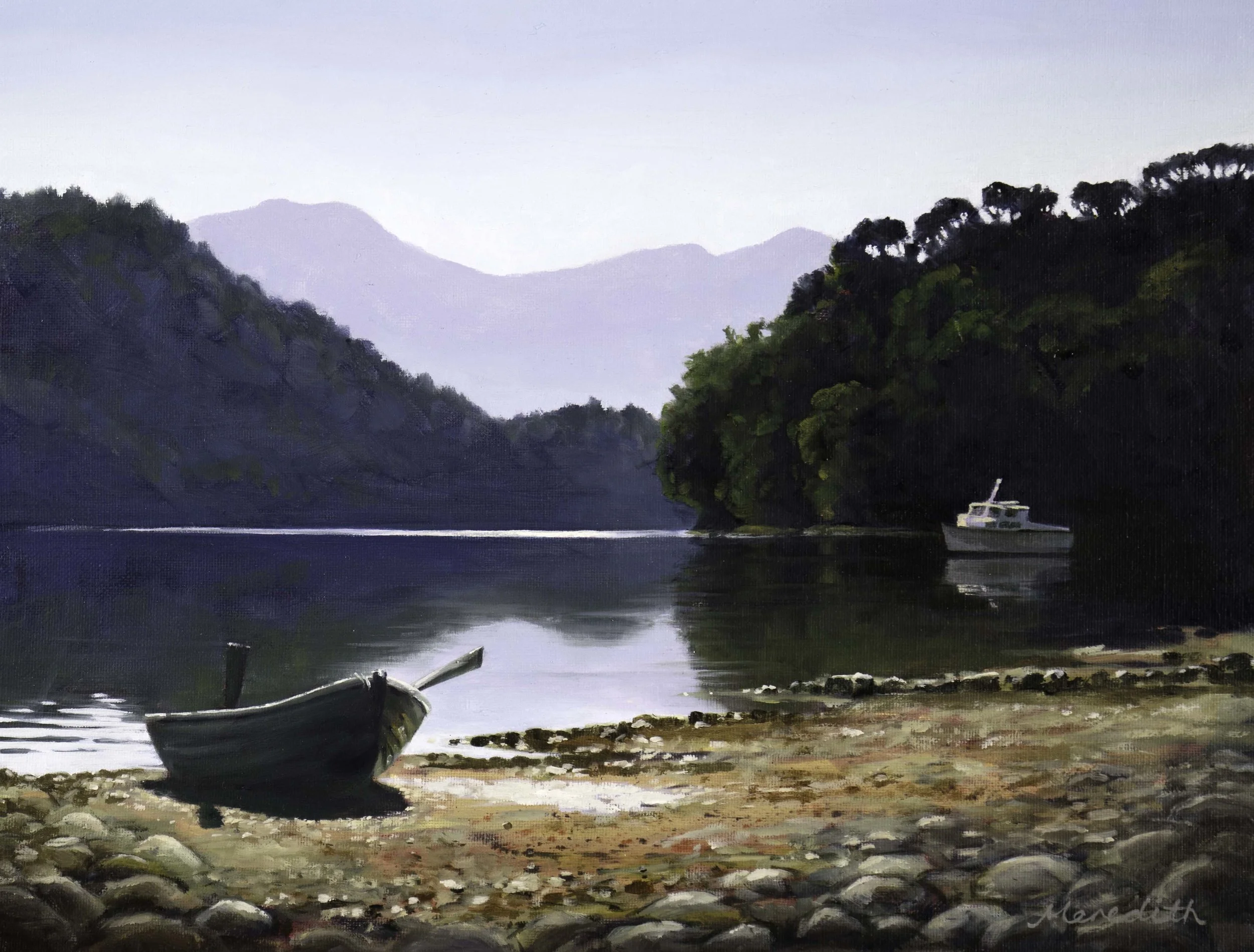Broughton Bay, Marlborough (2018). Oil on panel (framed) 400mm x 300mm