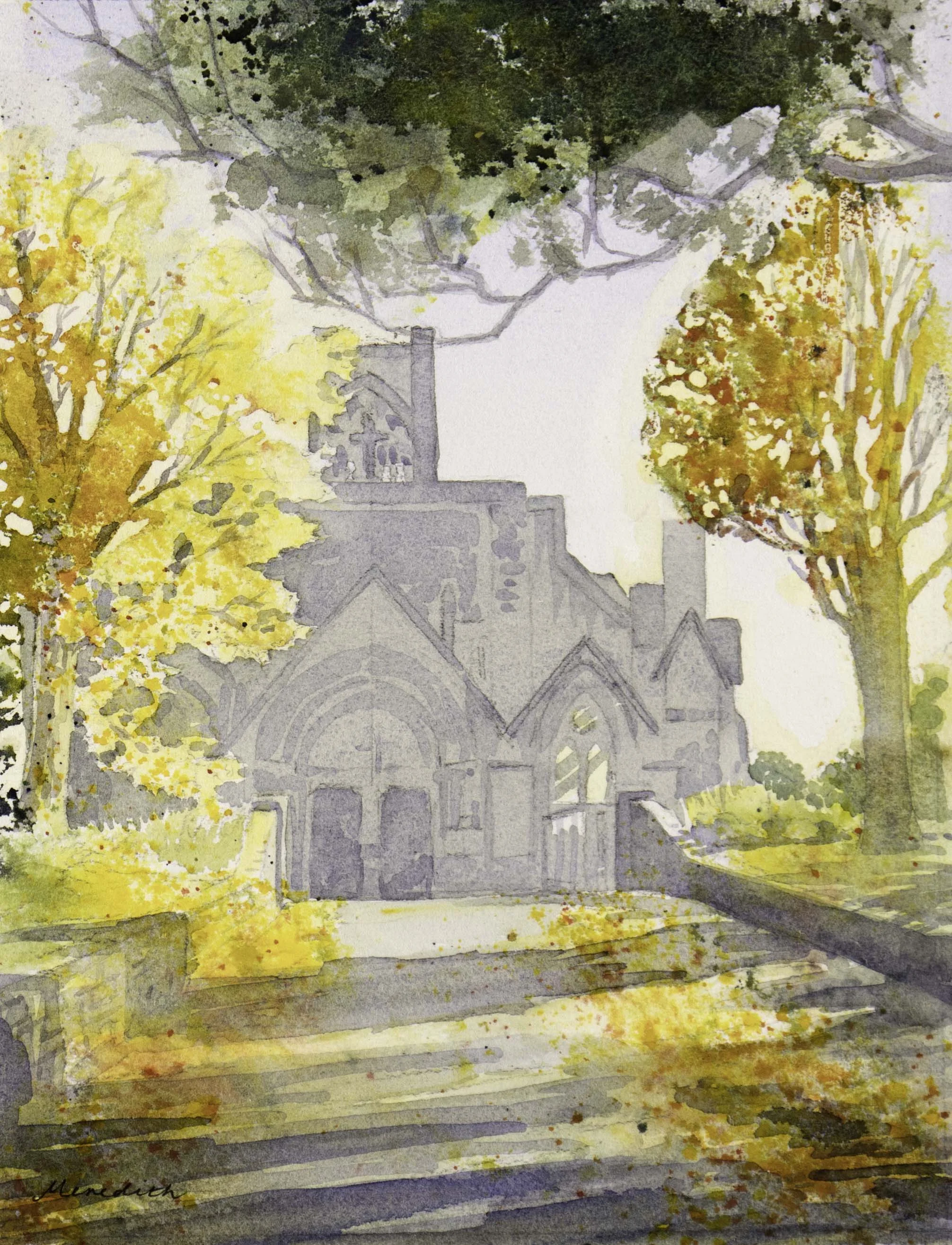 Nelson Cathedral (2018). Watercolour on paper (framed)