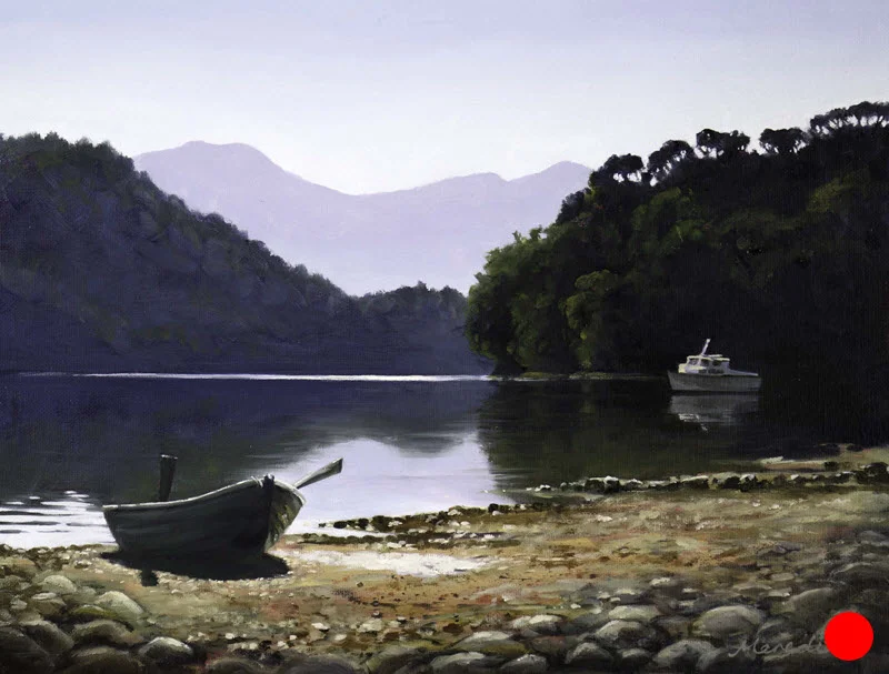 Broughton Bay, Marlborough (2018). 300 mm x 400 mm. Watercolour on Paper (framed). Available as a card (#47).