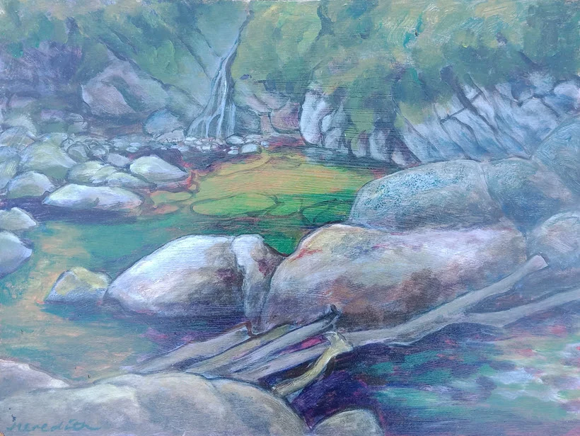 Wainui River II (2016). 300 mm x 410 mm. Acrylic on Canvas.