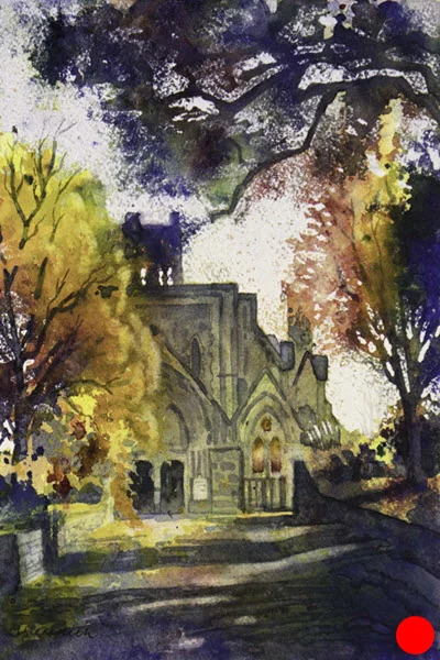 Nelson Cathedral II (2018). 300 mm x 200 mm. Watercolour on Paper (framed).