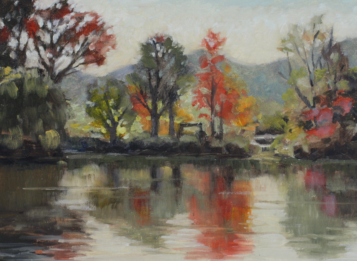 Richmond Pond (2019, Week 19). 230 mm x 305 mm. Oil on Panel.