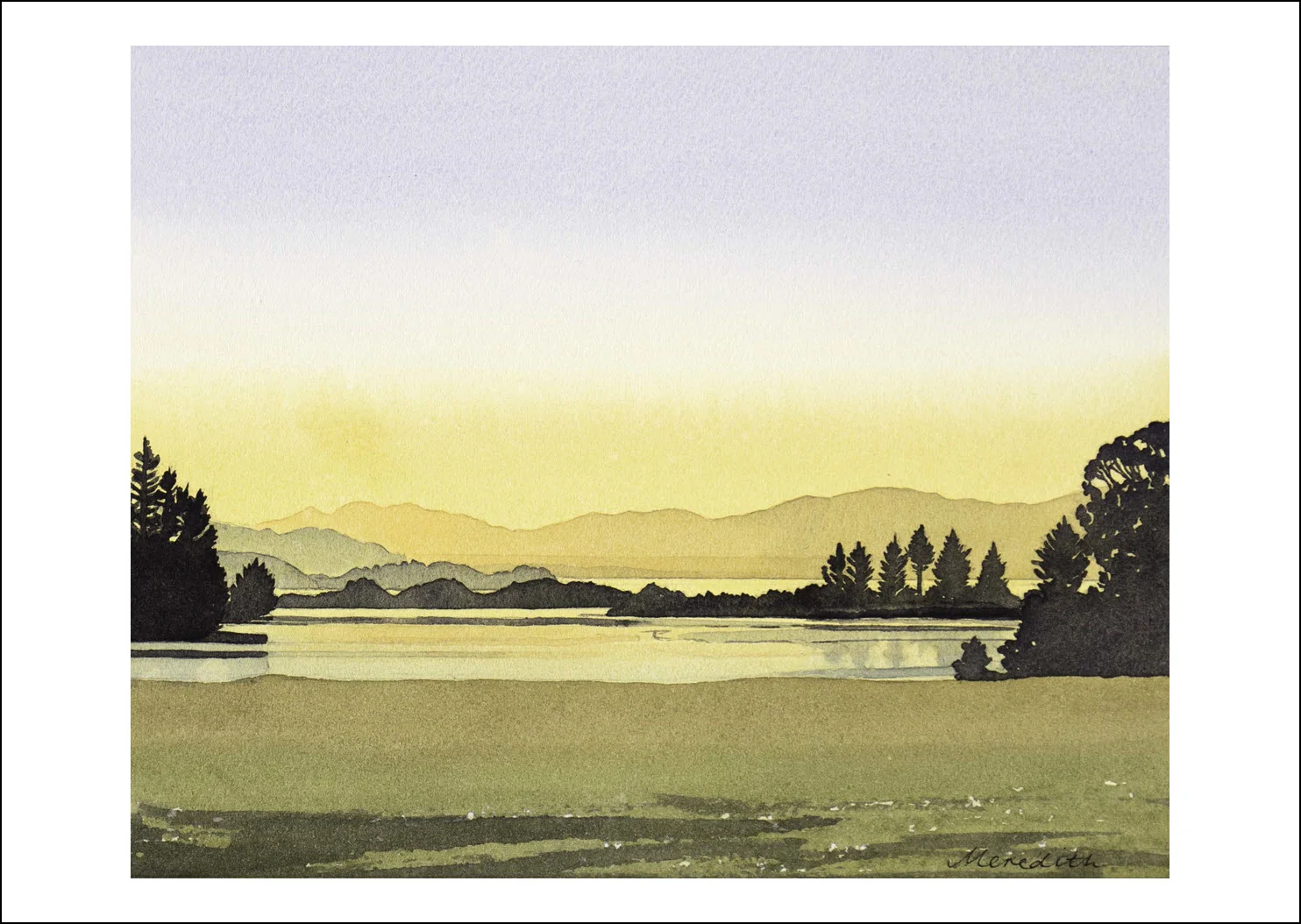 48. Golden Bay Sunset from Clifton 2018 Watercolour on paper (framed).jpg