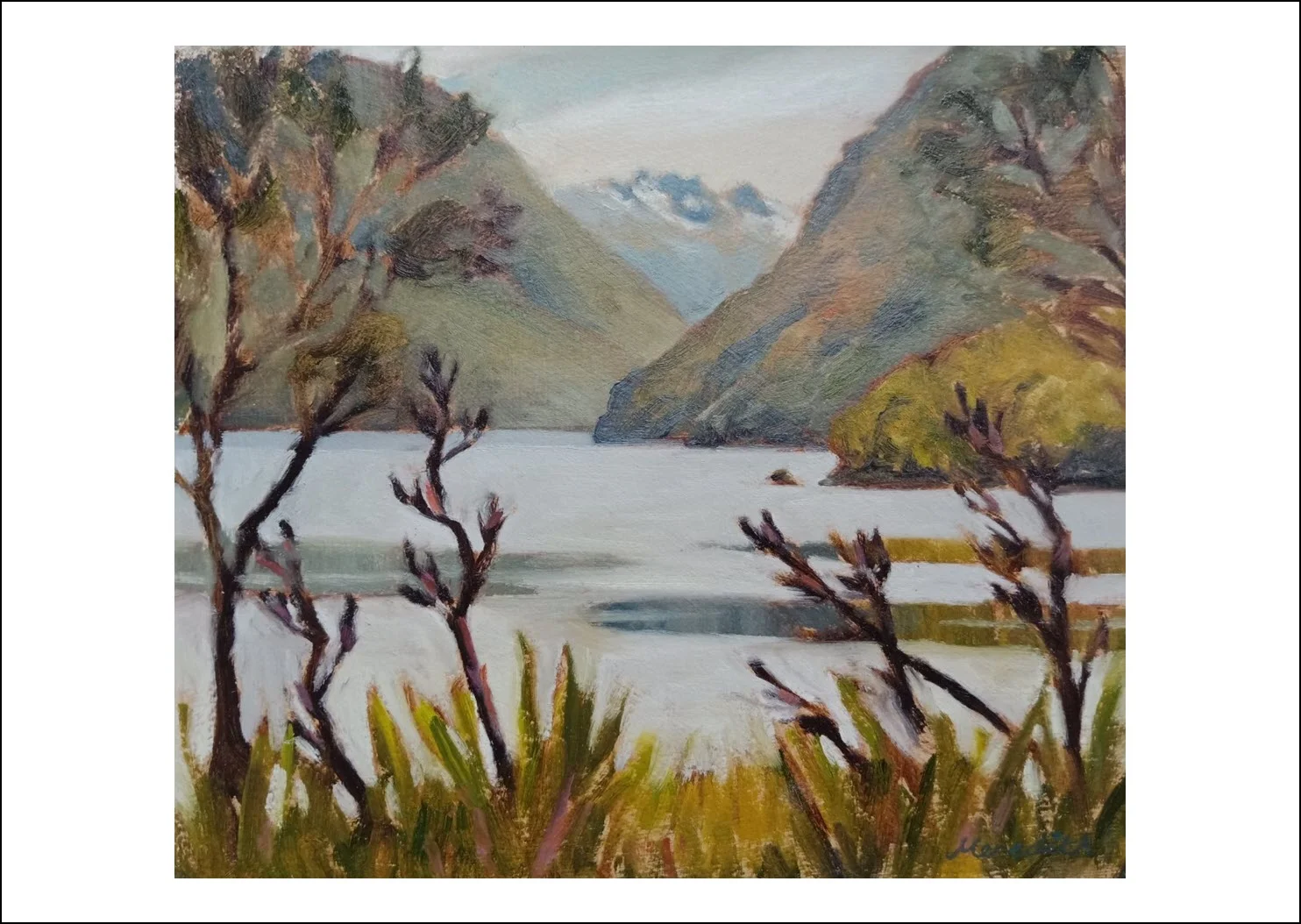 55. Lake Rotoiti Through Flax. Oil on Arches paper.jpg