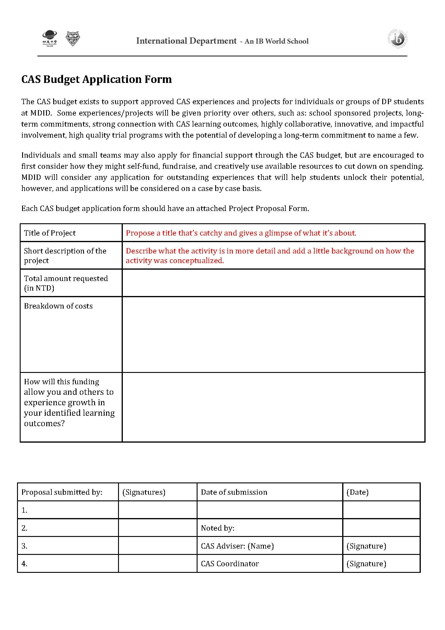 CAS file — Mingdao High School International Department