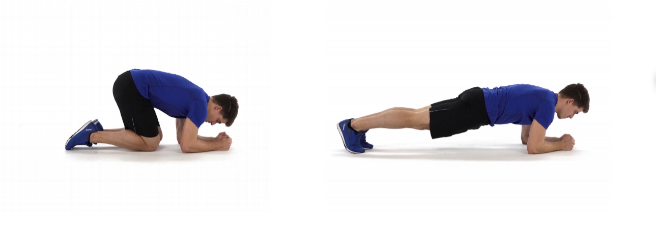 Place the elbows directly under the shoulders and prop yourself on the elbows, keeping a neutral back and head aligned with the spine. Hold the position