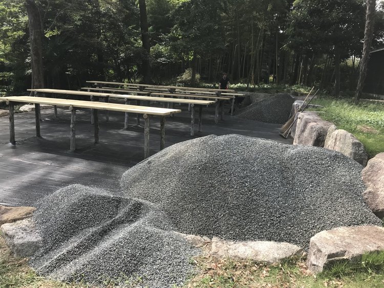 tables set, and lots of gravel