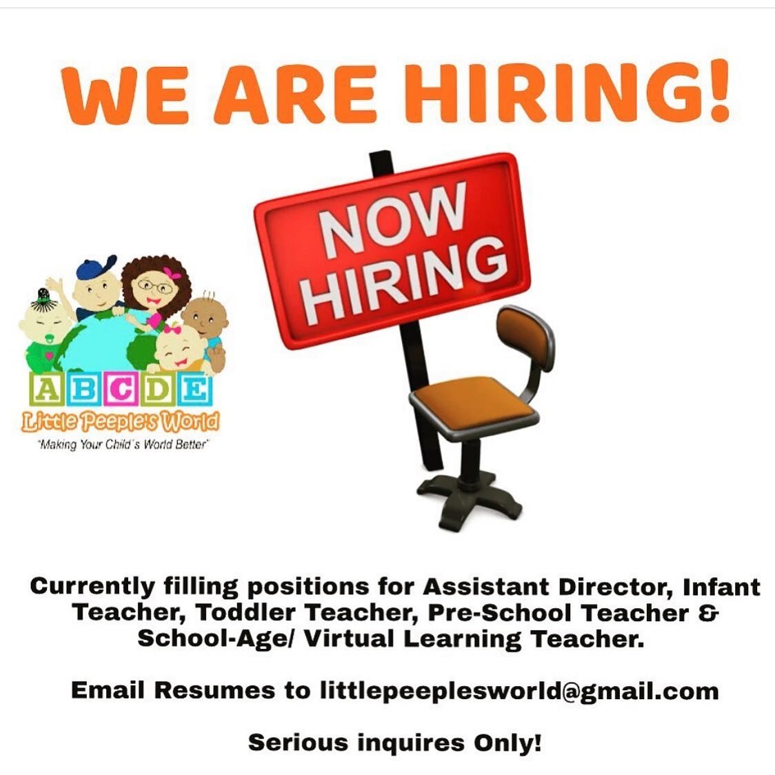 Are you passionate about childcare? Join our TEAM today!! We&rsquo;re looking for qualified individuals like you!!

#nowhiring 
#lpwchildcare 
#employment 
#rvachildcare 
#teacherlife🍎