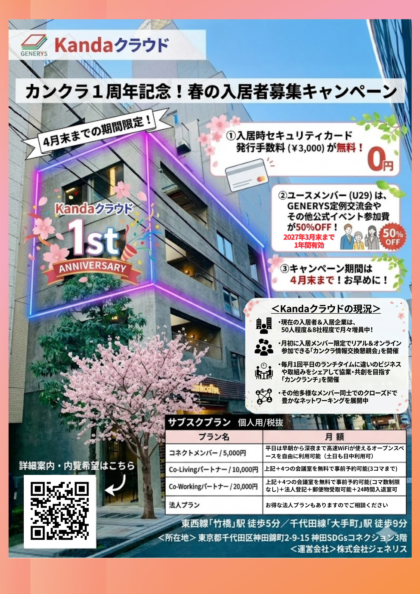 おかげさまで1周年！「カンクラ1周年記念！春の入居者募集キャンペーン」実施のお知らせ