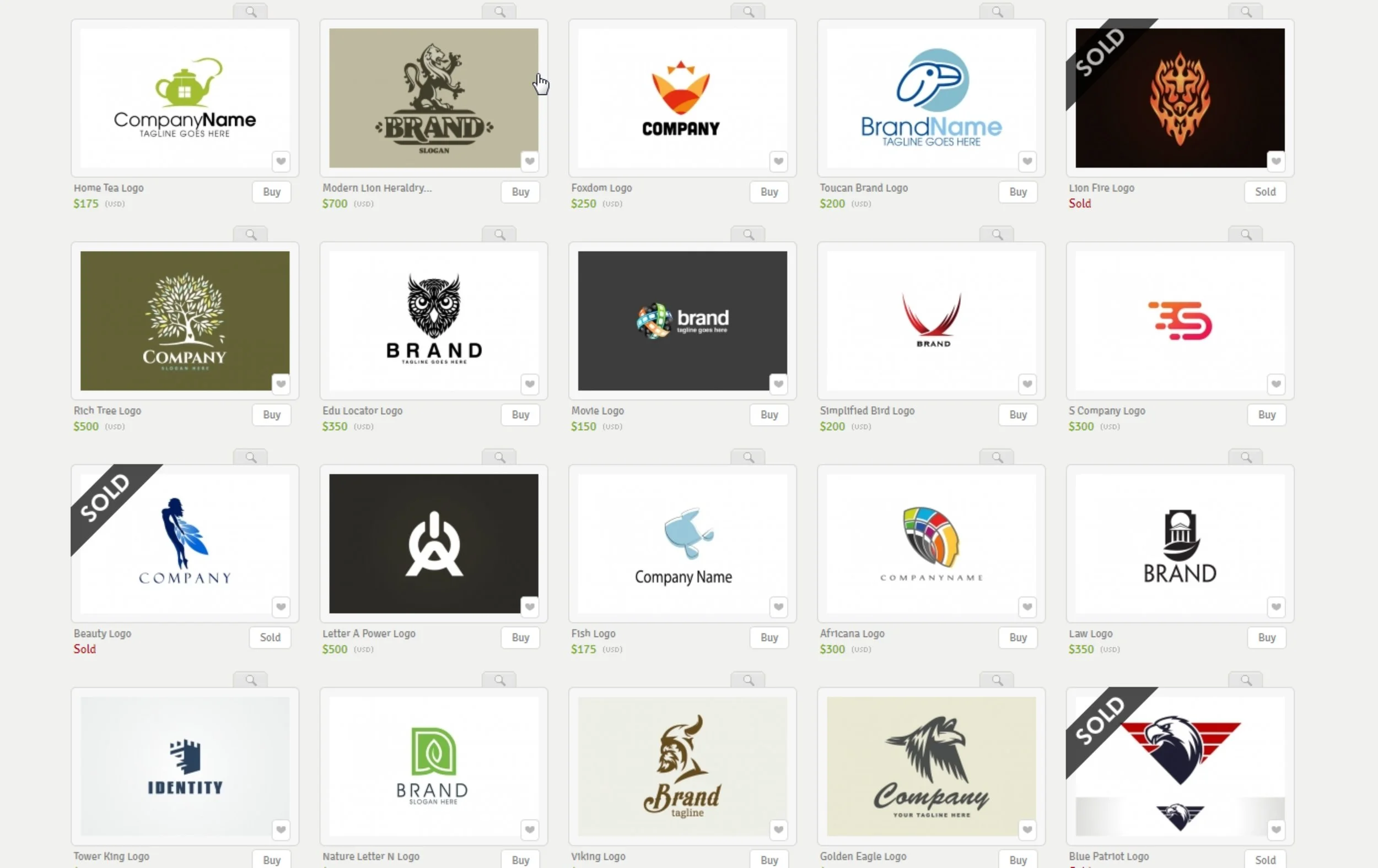 Logos for sale on the Logoground site.