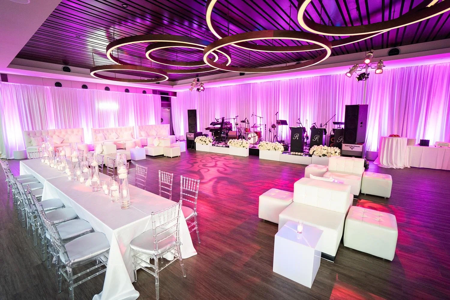 Horizon Level wedding reception at Shade Hotel Redondo Beach with lounge seating and dance floor