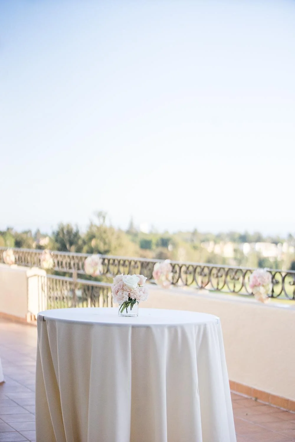 Wedding cocktails at Riviera Country Club on the patio overlooking the golf course