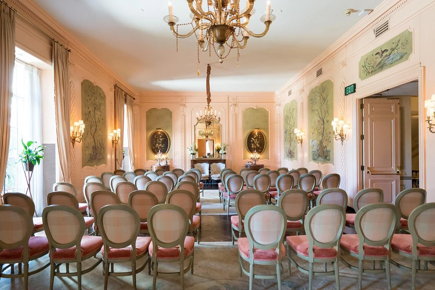 Intimate wedding ceremony setup in the Second Floor French Room at the California Club