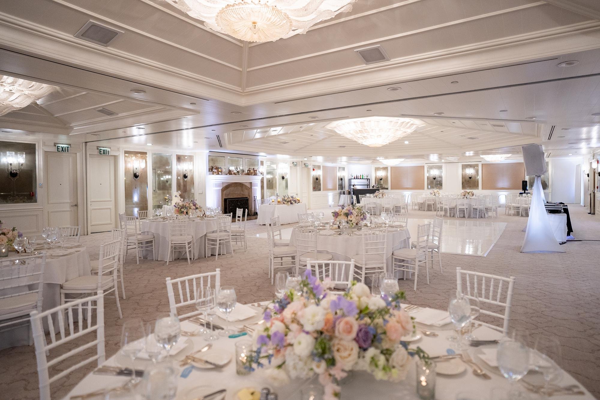 Wedding reception in the Grand Salon at Shutters on the Beach with garden-inspired florals
