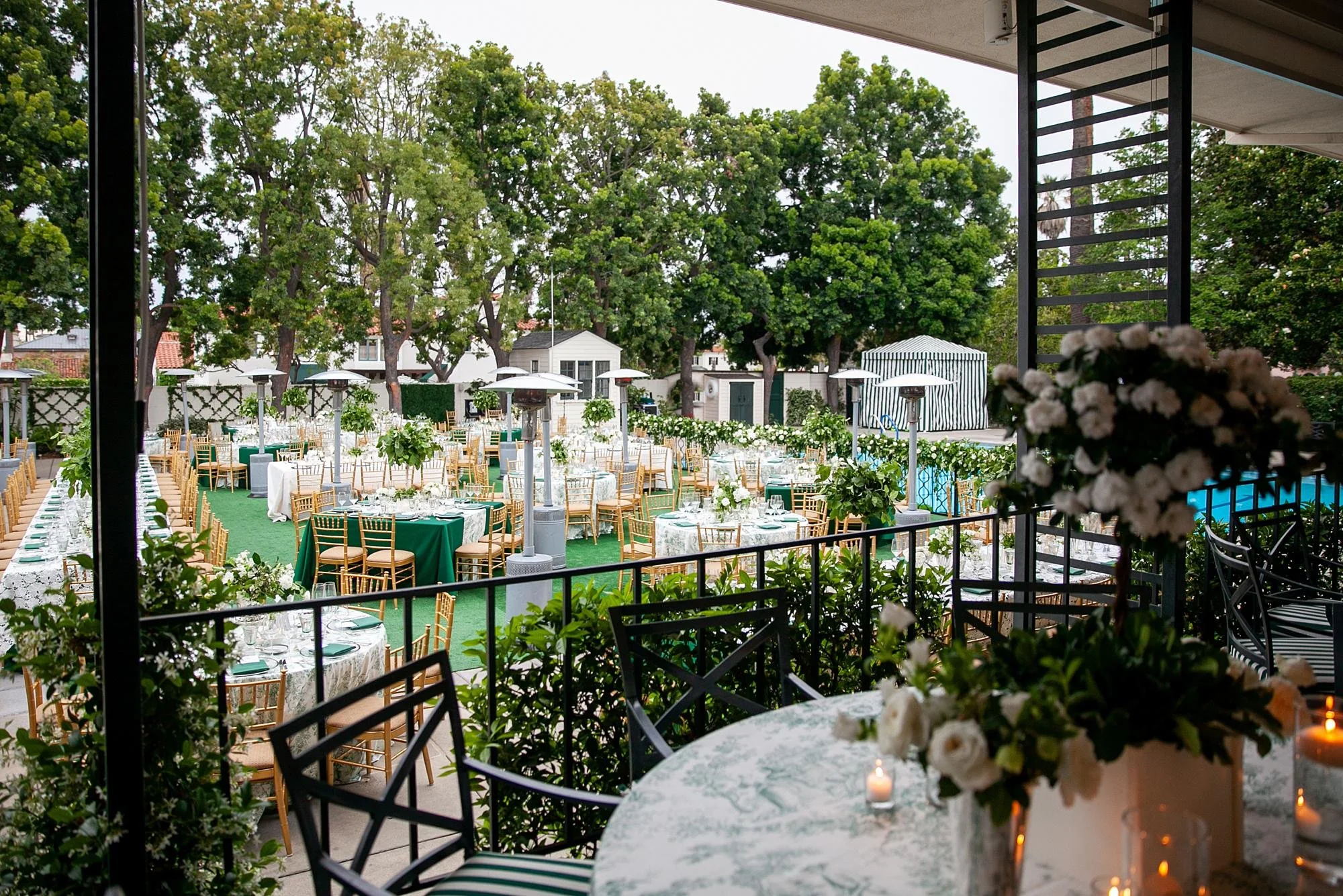 Wedding reception with garden-inspired décor on the Back Lawn at the Valley Hunt Club