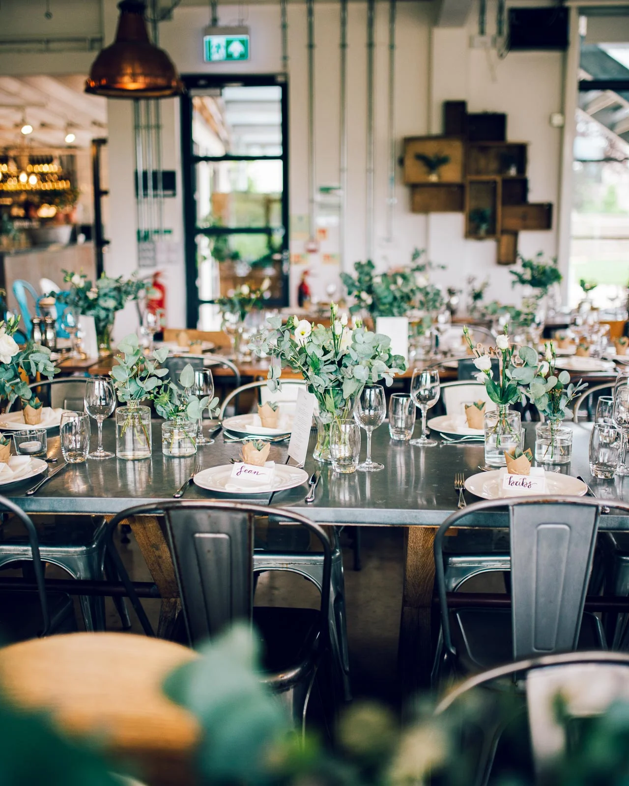 Tables dressed and ready for the wedding party arrival