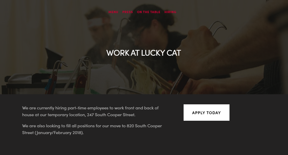 Lucky Cat Hiring Page