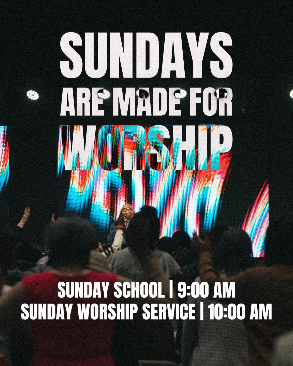 Sundays are made for worship 🙌🏽l🖤

There&rsquo;s no better place to be than in the presence of God with the people of God.

Join us this Sunday
Sunday School at 9:00 AM
Worship Service at 10:00 AM