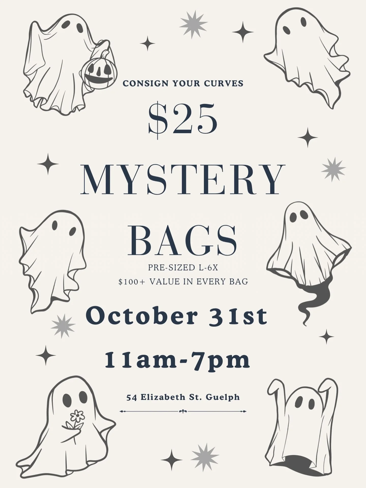 👻 ✨DON&rsquo;T GHOST THIS DEAL ✨👻 

Our $25 Mystery Bags are back &mdash; $100+ value for a steal! 👀💰
Who says tricks are better than treats? 😉

🎃 October 31st | 11am&ndash;7pm | Consign Your Curves