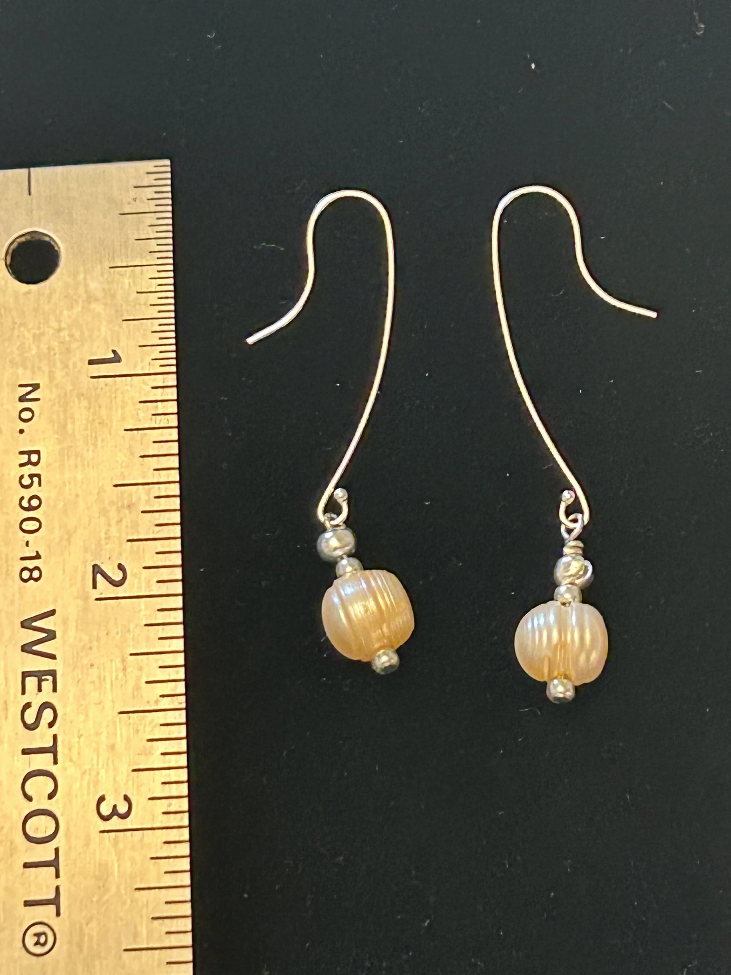 Pretty Pink Potato Pearl Long Hook Danglers $40