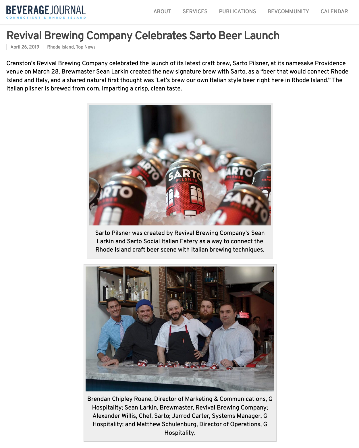 Revival Brewing Company Celebrates Sarto Beer Launch