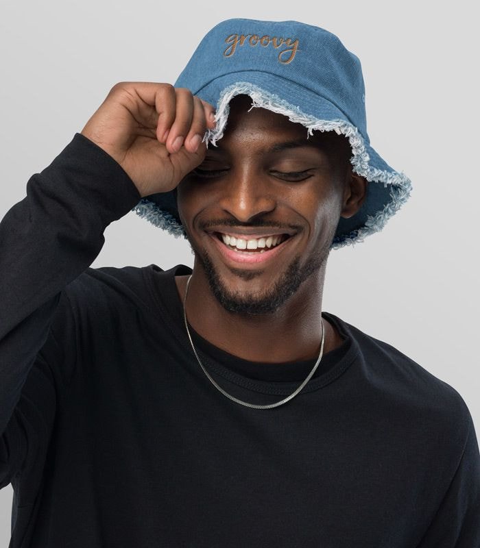 Cappello Personalizzato con grafica logo scritta. Modello Pescatore in  jeans Consumato