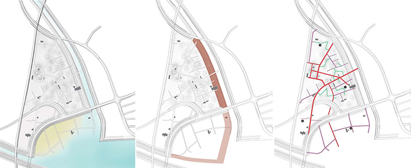   Memorial Park: site plan highlighting the seawall, riverwall, and evacuation routes.  