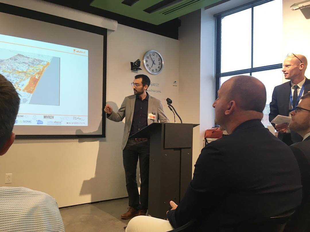Urban Risk Lab&rsquo;s David Moses presenting a sampler of lab projects - RiskMap, FluxMap, PrepHub Nepal, FEMA Alternatives to Post-Disaster Housing -  at the Boston x Netherlands event last night at the BSA Space