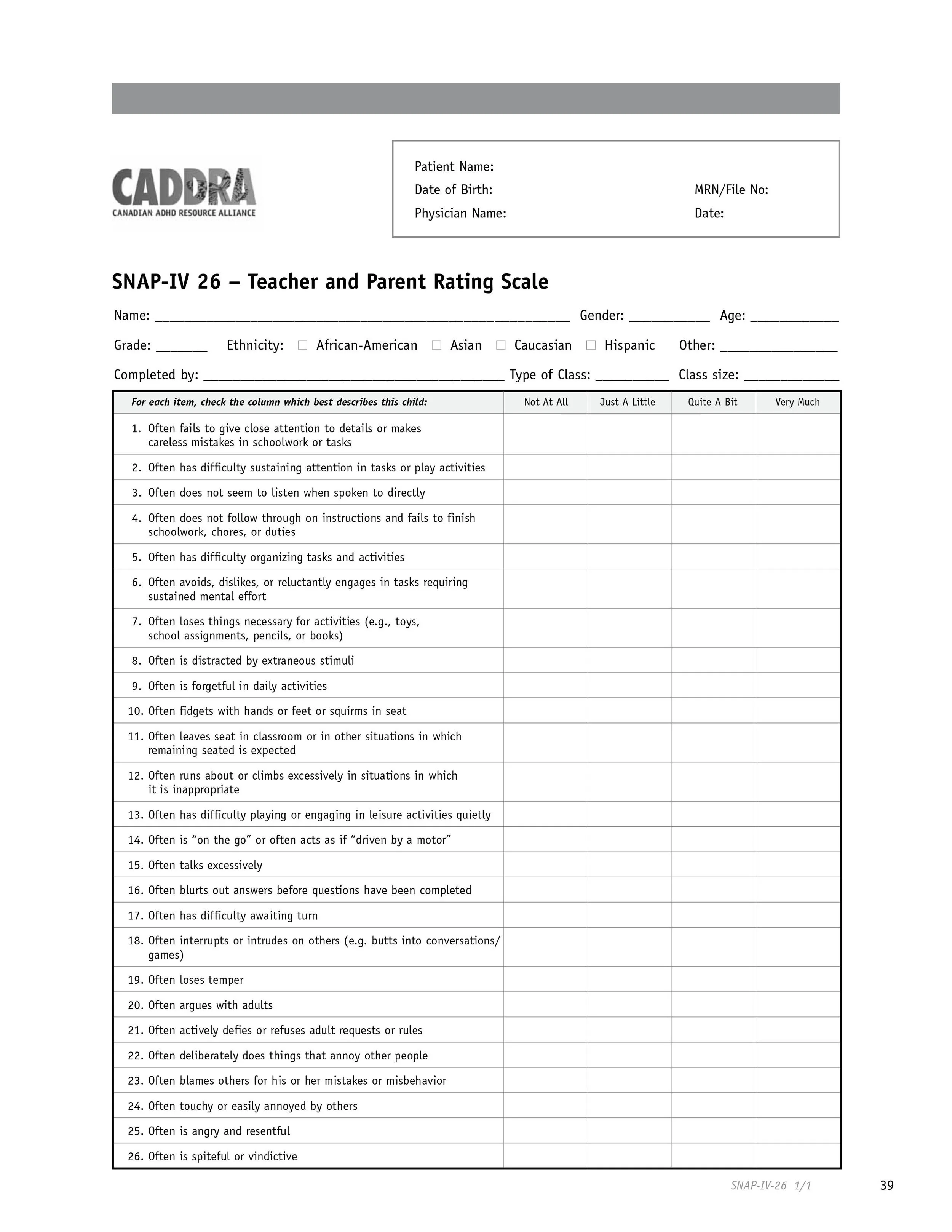SNAP-IV short form – ADHD med changes — BenMD Consultants