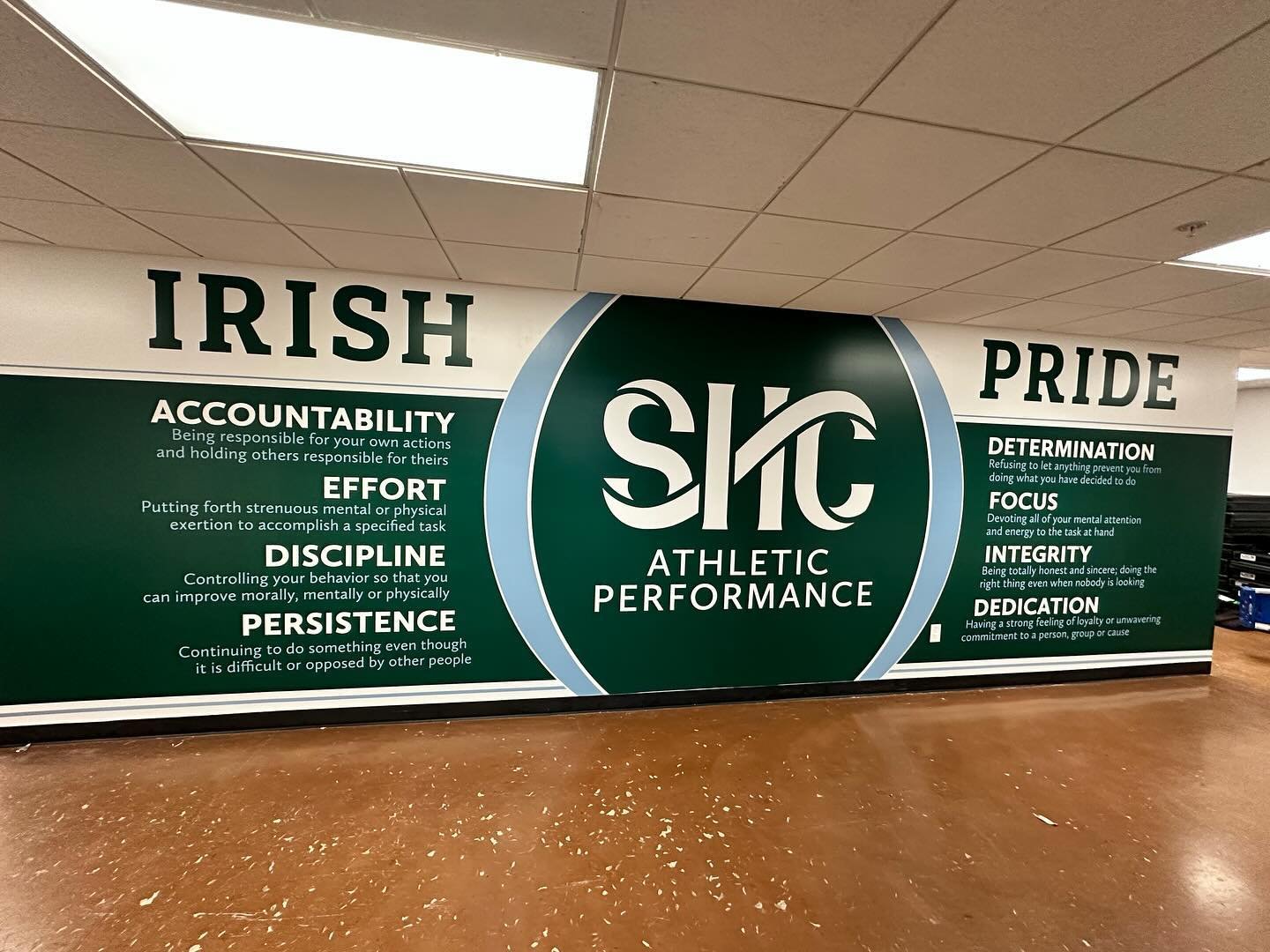 Mahoney football game tonight and girls flag football tomorrow vs SI! Go Irish! 

But first we had to spruce up a couple murals for Athletic Performance that were damaged when a water main broke. We&rsquo;re all fixed up for Open House next weekend!
