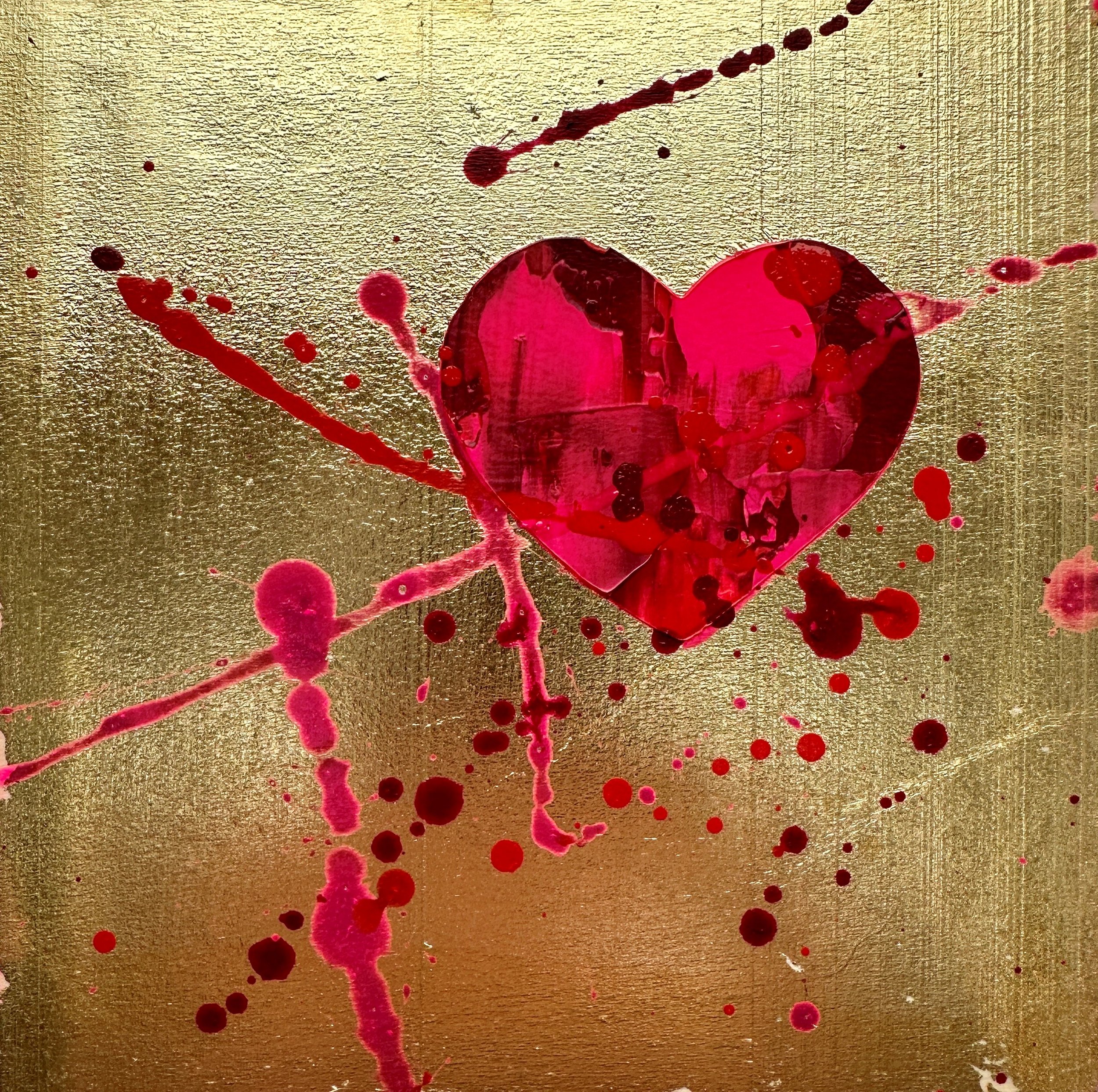 Love Is... new mini abstract hearts on gold leaf