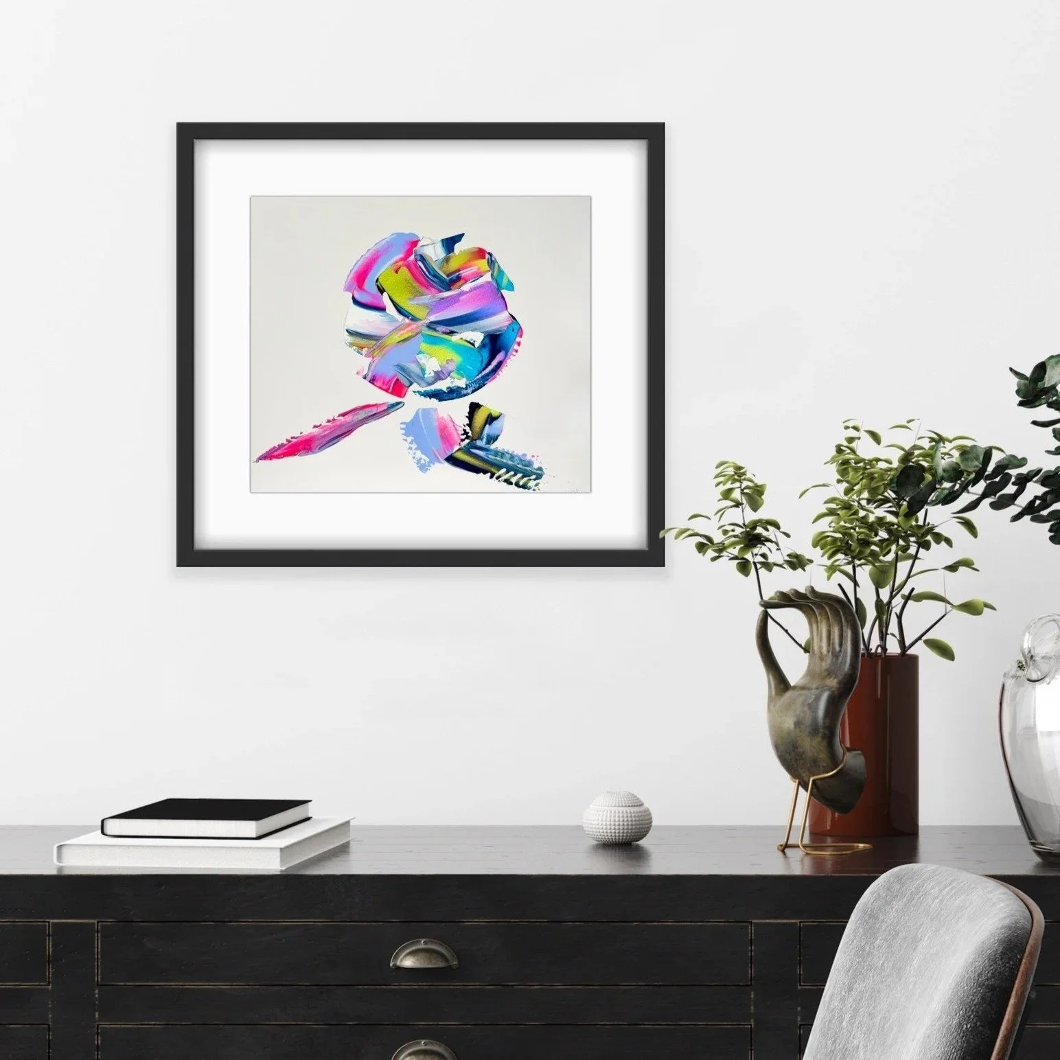 Framed Aura Portrait in a contemporary interior, an original artwork representing the unseen energy of an individual