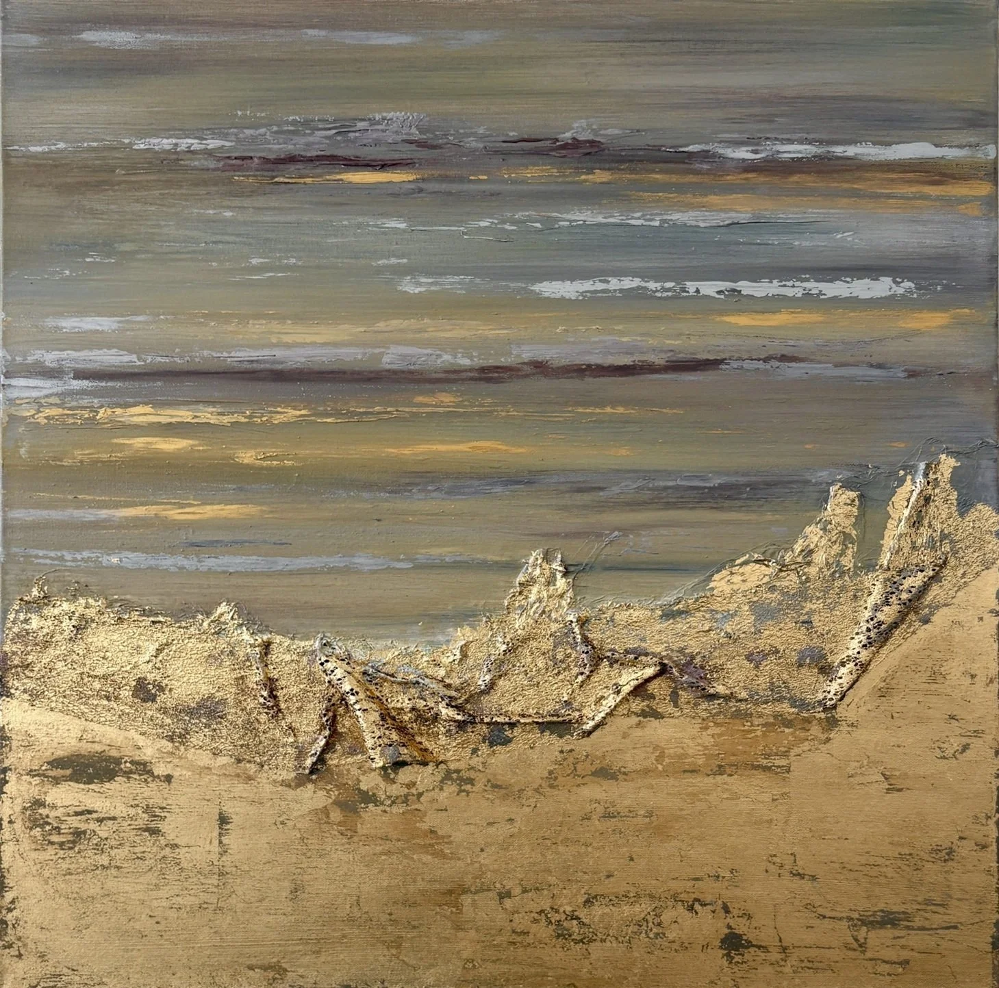 Abstract art with mixed media and gold leaf by Vicky Paul