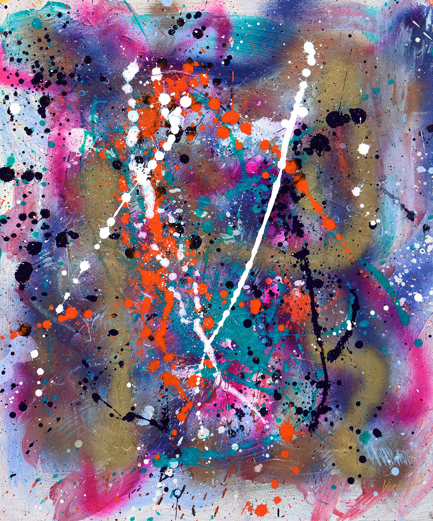  Colourful vibrant energetic abstract art with drip technique by Vicky Paul
