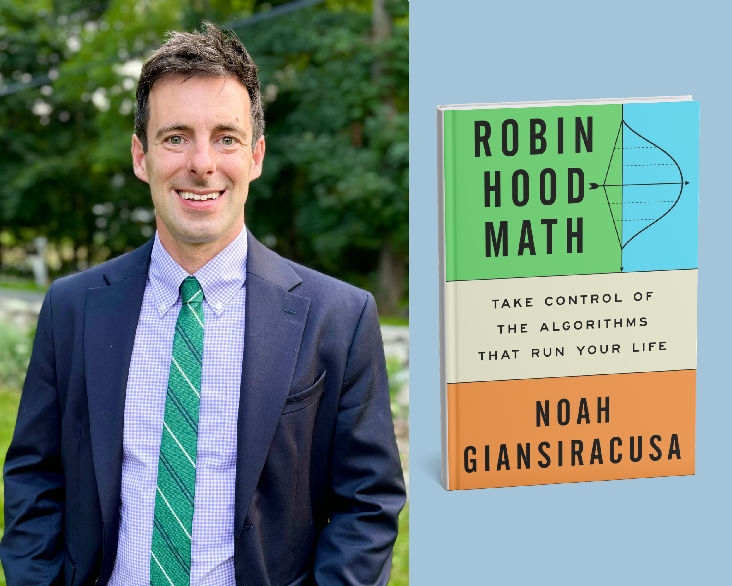 Noah Giansiracusa next to his book ROBIN HOOD MATH