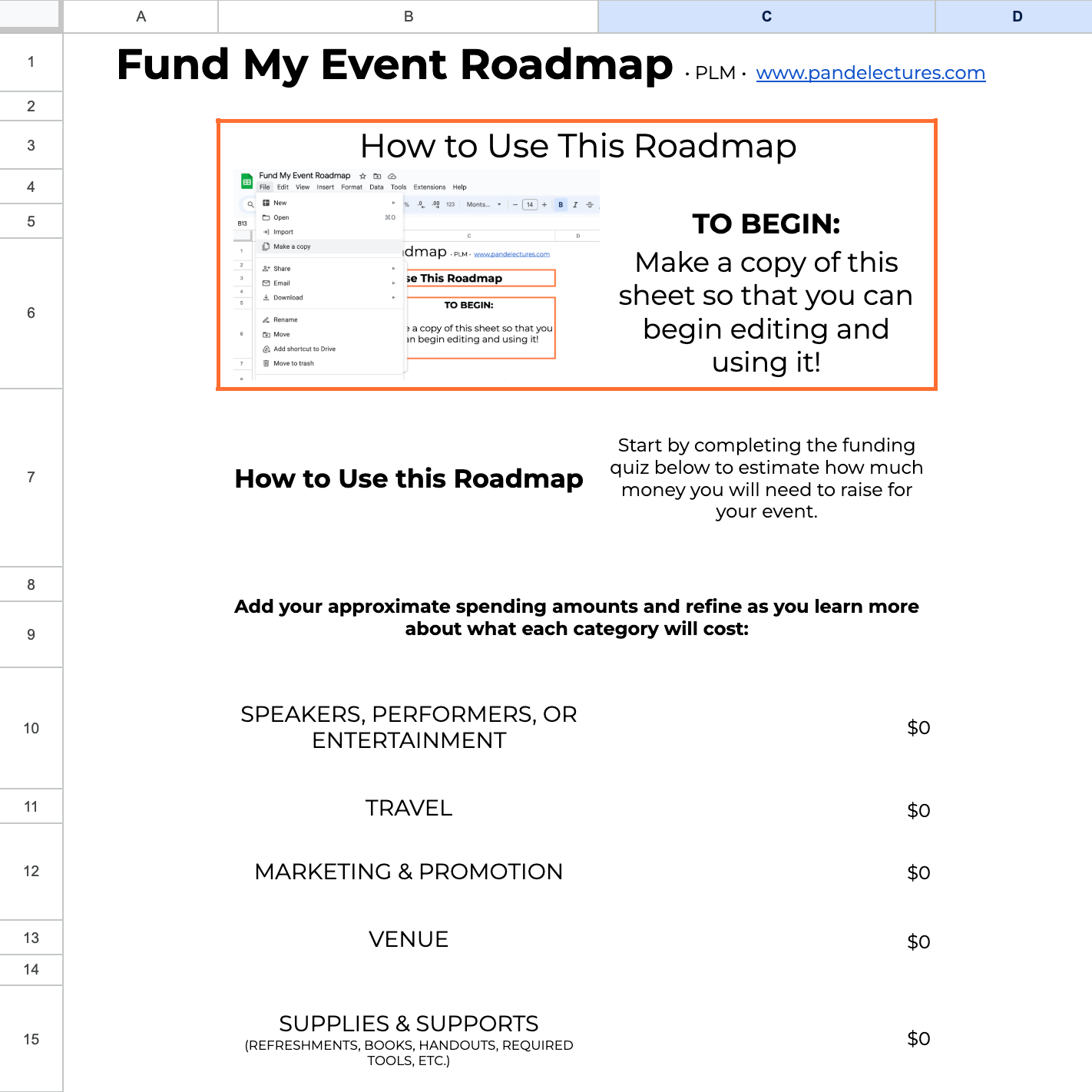 Fund My Event Roadmap Spreadsheet