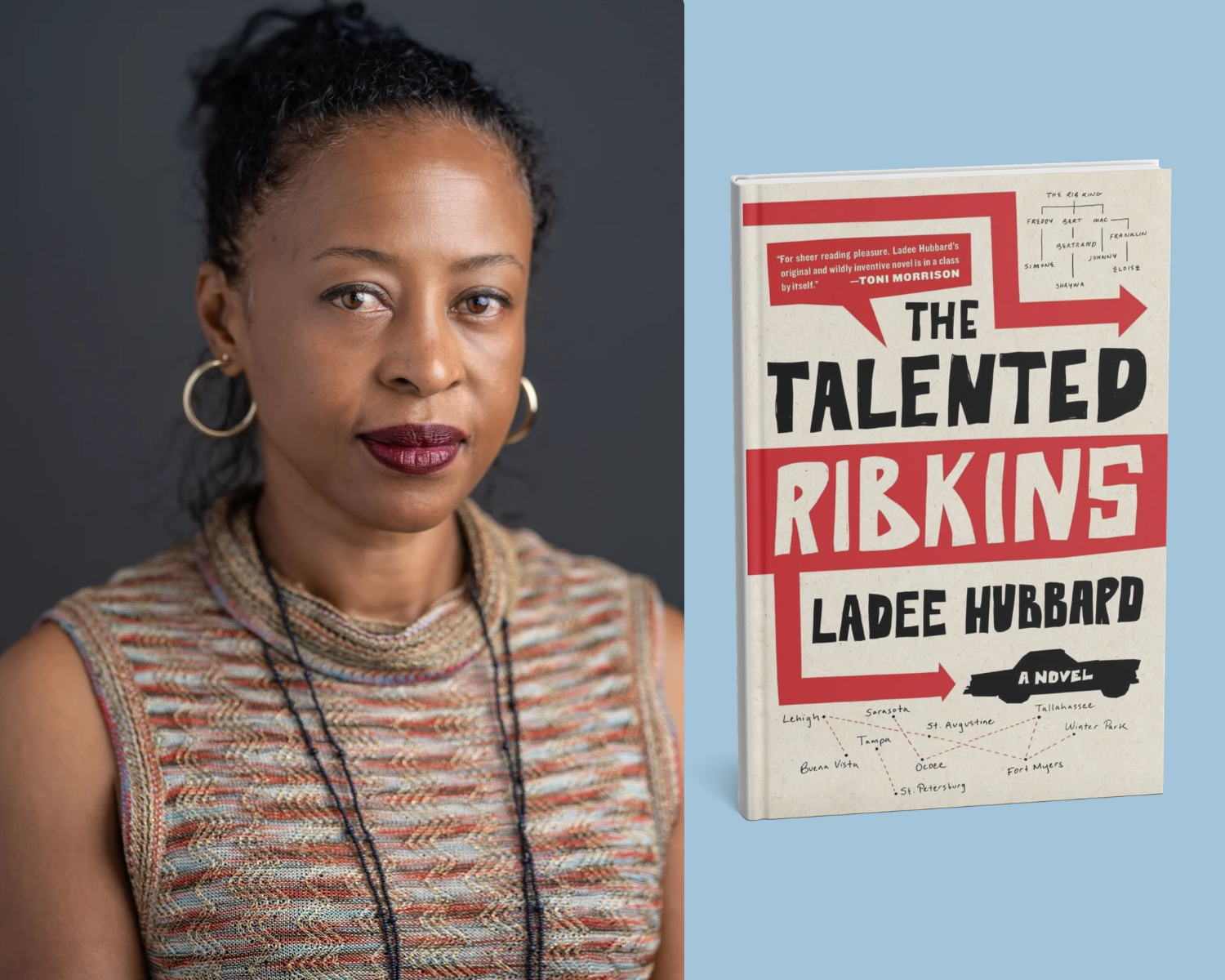Speaker Ladee Hubbard with her award-winning novel The Talented Ribkins