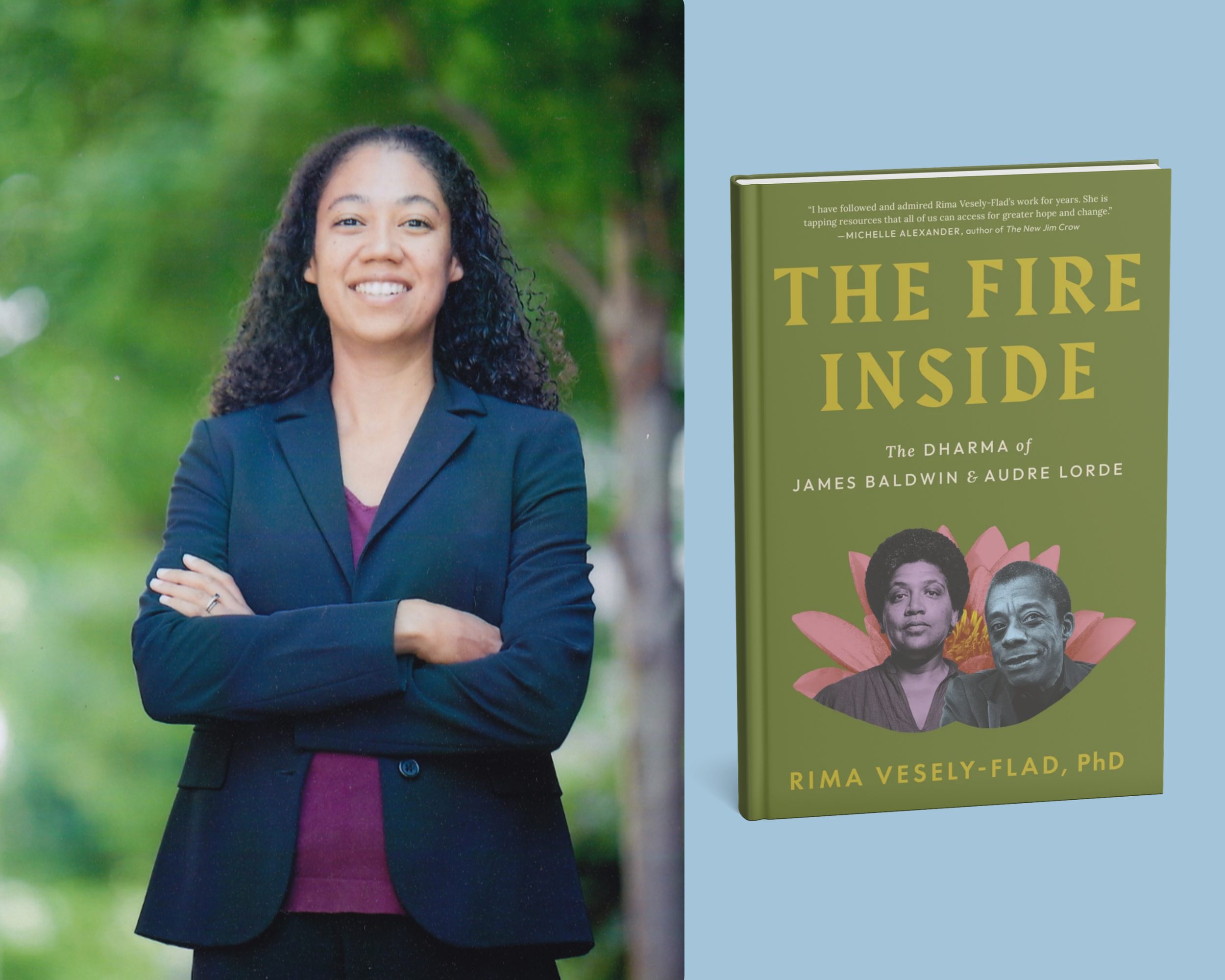 Speaker and author Rima Vesely-Flad with her book The Fire Inside