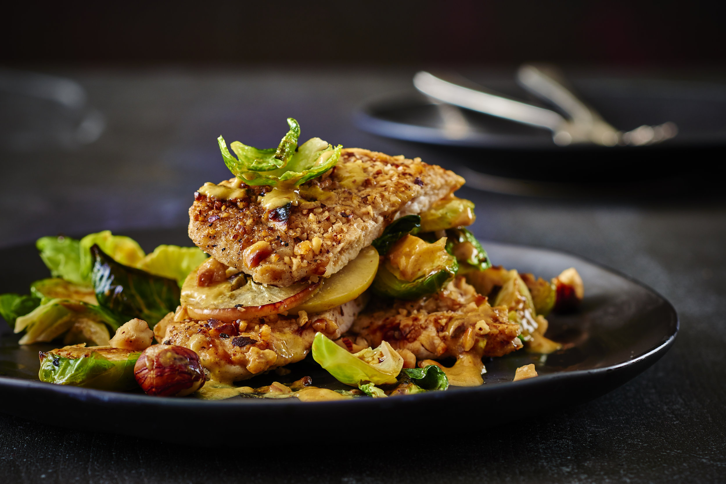 Nut Encrusted Chicken Breasts with Fava Beans