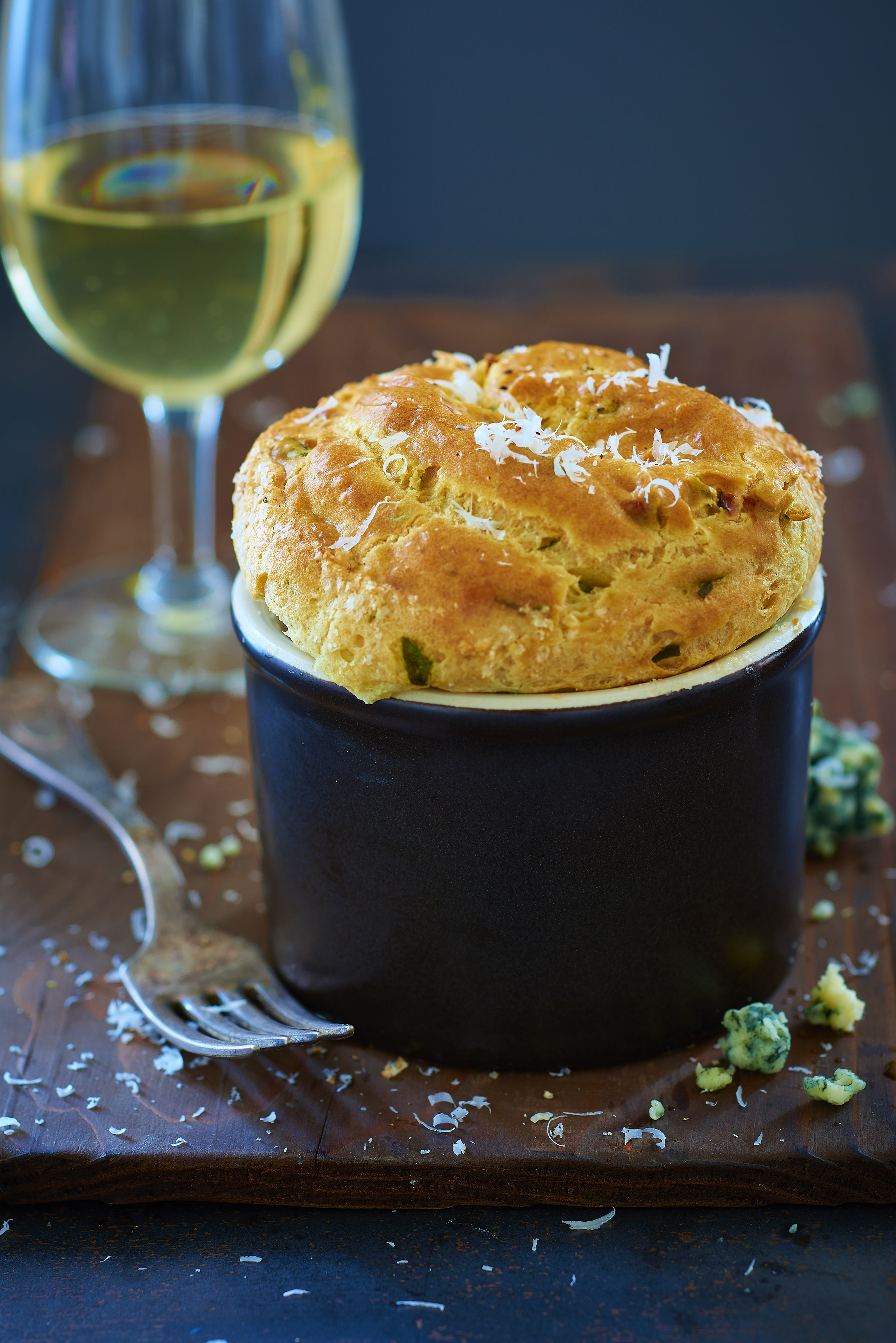 Savory Herbed Cheese Souffle with White Wine