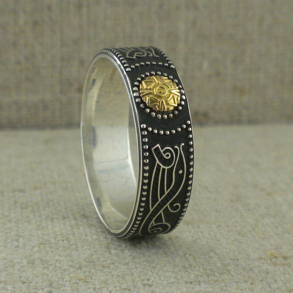 Celtic Warrior Shield Wedding Ring with 18K Bead