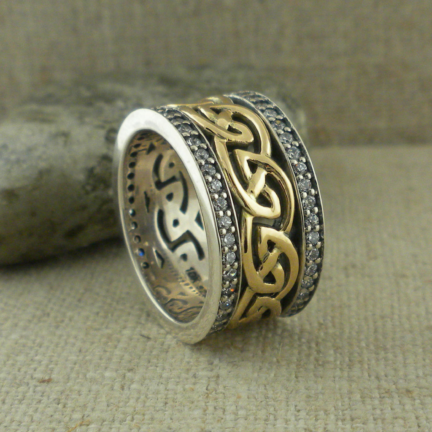 Celtic Knot Wedding Ring with CZ Trim