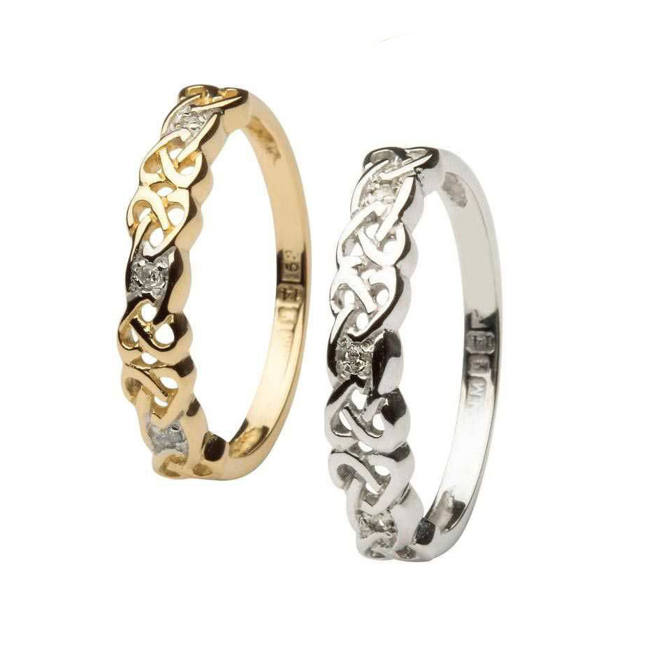 Narrow Celtic Knot Wedding Ring with Diamonds