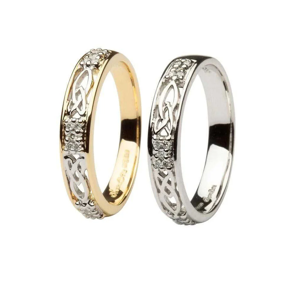 Ladies 14K Cluster Diamond &amp; Trinity Knot Wedding Ring